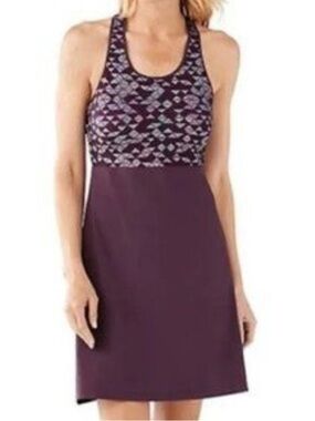Smartwool Willow Lake Purple Geometric Print Merino Wool Cross Back Dress Mini S